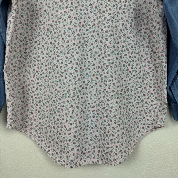 Vintage 90s Partners Mervyns Floral Denim Button Down Long Sleeve Top Cotton M - Picture 12 of 14